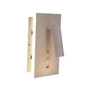 Lámpara de lectura para dormitorio, luz LED de pared blanca con puerto USB, interruptor de encendido y apagado para interior