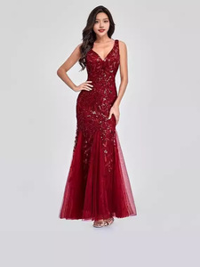 Popular European and American summer dress, stylish and elegant <b>sequin</b> V-neck gown for ladies - Product Image 4