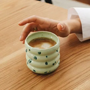 Unique nordic speckled handleless circle donuts milk porcelain tea cups saucers chubby mug ceramic coffee cup