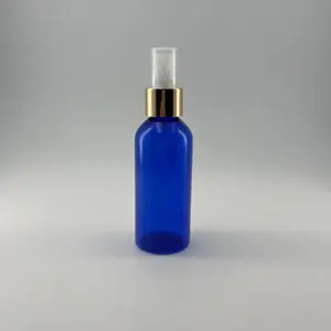 थोक 110 मिलीलीटर नीला पीईटी कॉस्मेटिक कंटेनर प्लास्टिक इत्र की बोतल 20/410 24/410 धुंध स्प्रेयर एल्यूमीनियम धुंध स्प्रेयर के साथ