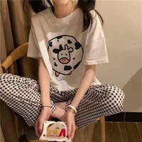 Ensemble de pyjamas d'été pour femmes en gros, 2 pièces, grande taille, vêtements de nuit amples en soie de lait, tenue décontractée douce pour la maison
