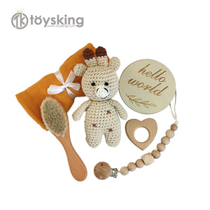 Set de Clip para Chupón con Cuentas para la Dentición, con Peluche de Ciervo Tejido a Crochet, Cuentas de Madera Masticables y <span class=keywords><strong>Mordedor</strong></span> de Silicona, Set de Regalo para Recién Nacidos - Product Image 1