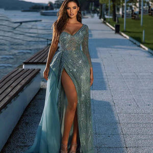 2023 Primavera/Verano nuevo vestido de noche de banquete de mujer europea y <span class=keywords><strong>americana</strong></span> vestido de fiesta de anfitrión dividido con lentejuelas - Product Image 1