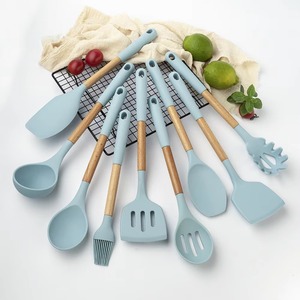 Silicone Kitchen Utensil Set Non Stick Cooking Tools Heat Resistant Non Slip Wooden Handle Spatula Ladle Spoon Brush 9 Pieces - Product Image 3