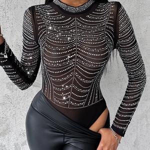 Women's <b>Sequin</b> Slim Fit <b>Tops</b> Long Sleeve Bodycon Mesh <b>Top</b> Fashion - Product Image 2