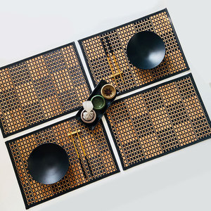 Tapis à thé de style chinois en corde tressée avec bordure en bambou, antidérapant, pour <span class=keywords><strong>table</strong></span> à thé, anti-brûlure, tapis de thé zen - Product Image 1