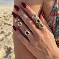 Maßgefertigter Schmuck 18K Vergoldete Ovale Zirkon-Blumen-Halo-Ringe Vintage Cocktail-Schmuck Farbenfrohe Geschenke für Frauen Großhandel OEM ODM