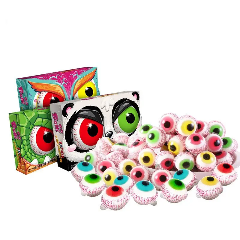 Vente en gros de bonbons amusants pour enfants pulpe de fruits gommeux paquet de deux grains 36g bonbons pour les yeux collations exotiques bonbons