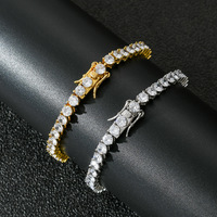 Collar de circonita cúbica 5A de 4 mm con engaste de 3 garras, cadena de tenis de una sola fila, estilo Iced Out, joyería Hip Hop Bling para mujer y hombre