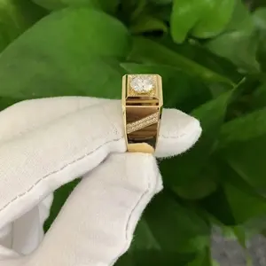 Messi Jewelry fancy design golden man ring 18k yellow gold ring for men 1ct moissanite diamond wedding ring