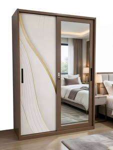 Armoire coulissante moderne <span class=keywords><strong>en</strong></span> acier avec motif imprimé et porte miroir pour chambre à coucher - Product Image 6