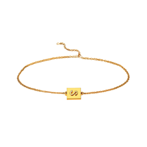 Bracelet en acier inoxydable 12x14cm avec pendentif lettre S plaqué or, bijoux minimalistes unisexes - Product Image 2