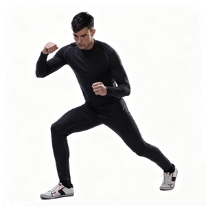 Conjunto de <span class=keywords><strong>Camiseta</strong></span> Negra de Manga Larga para Hombre, Pantalones Cómodos Sin Costuras, <span class=keywords><strong>Camiseta</strong></span> Larga Deportiva, Ropa <span class=keywords><strong>Interior</strong></span> Deportiva - Product Image 4