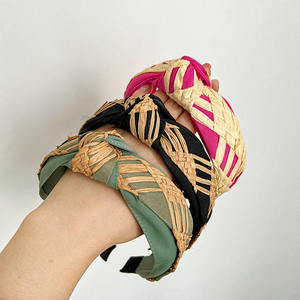 Fascia per capelli ampia Crossover con tessuto di raso intrecciato in paglia Color Block alla moda-accessorio per capelli Chic Versatile - Product Image 6