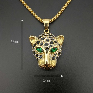 Collana Hip Hop con Testa di Pantera Nera Lucida, Ciondolo in Acciaio Inossidabile Placcato Oro con Zirconi, <span class=keywords><strong>Accessori</strong></span> per Gioielli Fai-da-Te - Product Image 6