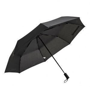 Parapluie de voyage pliant en 3 sections, entièrement automatique, en pongee 190T, avec revêtement noir, design classique, 8 baleines en alliage et poignée en caoutchouc, vente en gros - Product Image 2