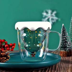 Mug à café en verre à double paroi isolé pour Noël, avec couvercle, design contemporain, pour la maison et les cadeaux - Product Image 4