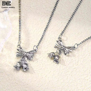 DE cadeau de Noël Bowknot <span class=keywords><strong>Bet</strong></span> Design femmes plaine 925 pendentif en argent Sterling plaqué or chaîne à maillons pour cadeau de fiançailles - Product Image 3