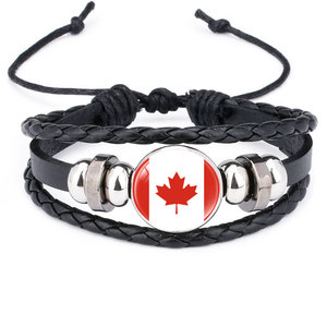 Bracelet en cuir tressé avec perles en fer rétro et drapeaux nationaux des États-Unis, du Canada et d'Allemagne – Vente en gros – Cadeau Bijou - Product Image 3