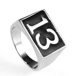 Bague de motard en acier inoxydable étanche, numéro 13, porte-bonheur, en or massif, gravée, bijou signet 13 - Product Image 3