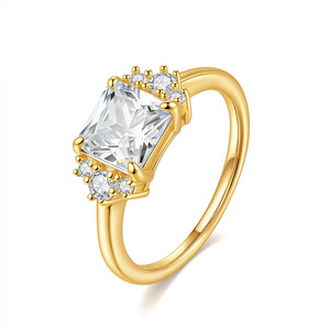 Elegant Radiant Cut Three Stone Moissanite 925 Sterling Silver <b>Thin</b> Band Halo Statement Women Engagement Wedding Promise <b>Ring</b> - Product Image 1