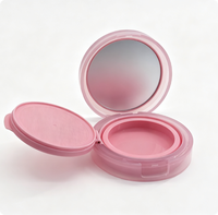 Kemasan Kosmetik ODM Custom ABS Transparan Pink dengan Cermin Terpasang, Tray Dalam yang Dapat Dilepas, untuk Blush, Highlighter, dan Bedak