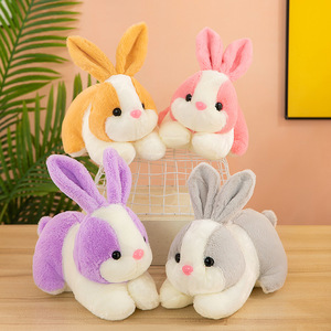 Petit lapin en peluche super doux, blanc, design couché mangeant de l'herbe, 25 cm, rembourré en coton PP, cadeau événementiel - Product Image 5