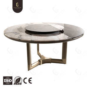 Ý ánh sáng sang trọng bàn ăn 6 ghế cao cấp thiết kế tùy chỉnh thép không gỉ kim loại chân đá cẩm thạch hàng đầu vòng bàn ăn bộ - Product Image 4