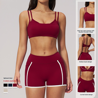 Ensemble soutien-gorge et short faux deux pièces pour femme avec surpiqûres contrastées