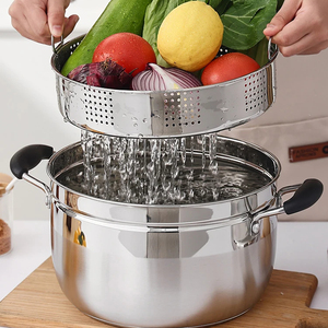 Zhenneng, venta al por mayor, venta al por menor, 24cm y vaporera de acero inoxidable de ollas de cocina, olla para sopa con rejilla de vapor interna y tapa de vidrio templado - Product Image 1
