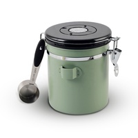 Boîte à café hermétique, grand récipient de stockage de grains de café en acier inoxydable de 22oz avec suivi de la date, cuillère à mesurer