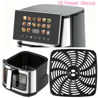 Freidora de Aire Digital Cuadrada de Acero Inoxidable de 8L, Sin Aceite, 2200W, Calentamiento Superior e Inferior, Pantalla Táctil Grande a Color, Parrilla, 16 Menús Preestablecidos