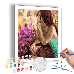 Oil Painting by Numbers Portrait Simple Hand-painted DIY Paint by Numbers Woman Flowers