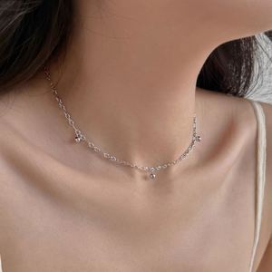 Dylam New Simplicity Design 925 Sterling Silver Rhodium 18K Gold Plated Link Chain <b>Bead</b> Pendant Necklace - Product Image 3