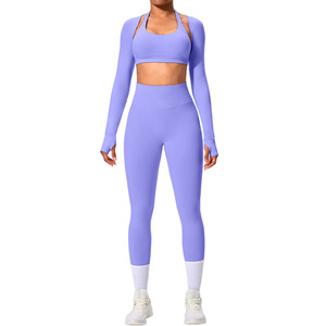 Yoga Set Seamless Pants Sports Bra 3 Piece Set With Cut Out Design For Women - Product Image 3