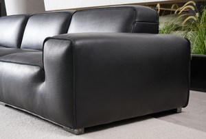 Sofá Seccional Modular de 3 Plazas en Cuero Genuino Negro Moderno con Otomana Separada para Sala de Estar - Product Image 4