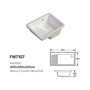 Lavabo rectangular de cerámica blanca para empotrar con 1 orificio y desagüe central para lavandería - Product Image 2