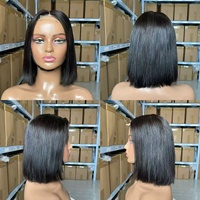 Pelucas de Cabello Humano Liso, Super Double Drawn SDD, Cabello Virgen Vietnamita de 10 Pulgadas, Peluca con Cierre de Encaje 2x6, Peluca Corta Bob