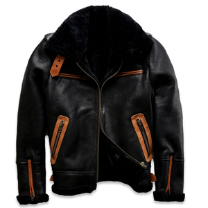 Blouson aviateur en cuir véritable pour homme, modèle B3 Bomber, doublure en peau de mouton Sherpa, écologique, anti-UV, respirant - Product Image 1