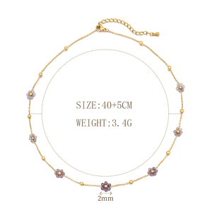 Collier chaîne en acier inoxydable plaqué or coloré avec breloques fleurs en <span class=keywords><strong>pierre</strong></span> <span class=keywords><strong>naturelle</strong></span>, ras-de-cou délicat et ajustable pour femme - Product Image 4
