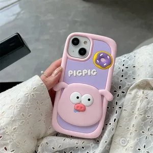 OKSILICONE Cartoon 3D Soft Silicone Anime Pig Design Funny Full Protective Shockproof Mobile Phone Case Cover for Girls