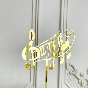 ท็อปเปอร์เค้กอะคริลิค รูปน้ำผึ้งและความหวาน ลายโน้ตดนตรี สีทองดำ ของตกแต่งเค้ก อุปกรณ์จัดงานปาร์ตี้ - Product Image 3