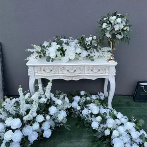 QSLH Ti276 White Flower Runner Wedding Table Artificial Flower Runner Flower Row Arrangement Wedding For Indoor Decor