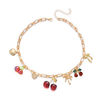 Legering bamboe ketting dames imitatie parel fruitvormige kersenboog hart hanger choker ketting