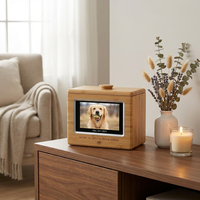 Cadre photo numérique hybride en bambou pour urne funéraire pour chiens, boîte commémorative high-tech avec écran de diaporama dynamique