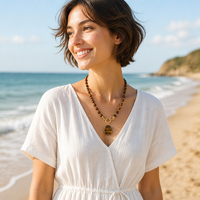 Collier ras du cou pour femme, style ethnique bohème, personnalisé, avec pendentif en pierre œil de tigre naturelle de 8 mm et fermoir à ressort en cuivre