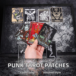 펑크 스켈레톤 타로 카드 자수 패치 트윌 원단 다리미 부착 스타일 의류 모자 DIY 장식용 직사각형/원형/삼각형 - Product Image 2