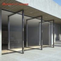 Conception de porte pivotante en verre commercial sécurité d'entrée principale systèmes de porte pivotante en aluminium argenté d'entrée moderne