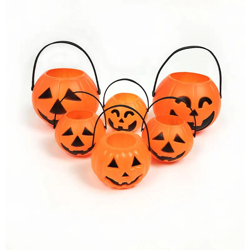 Hot Selling 2023 Party Oranje Muti Stijl Ronde Emmer Draagbare Halloween Pompoen Snoepmand