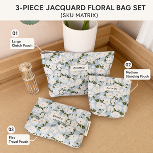 Ensemble de 3 trousses de <span class=keywords><strong>maquillage</strong></span> de voyage en jacquard brodé floral français personnalisé, pochette cosmétique trapèze en tapisserie pour femme - Product Image 4